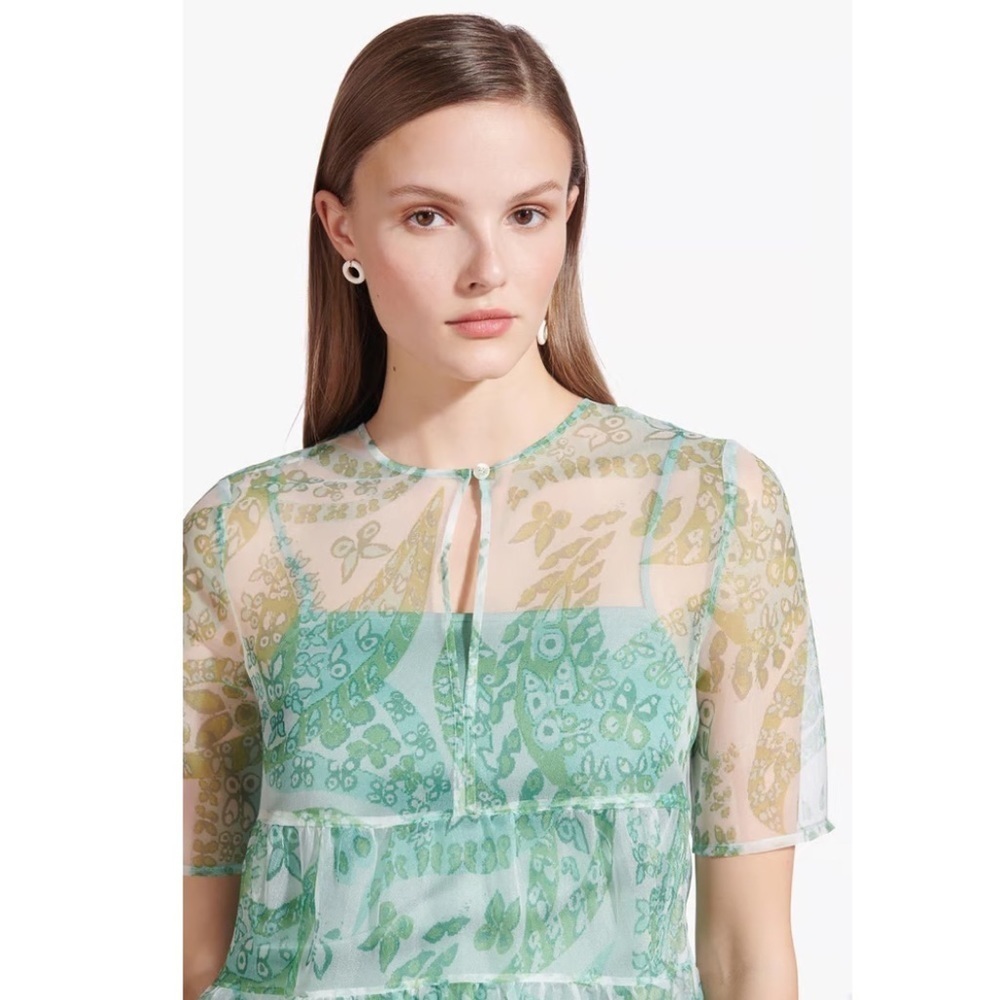 STAUD Cocoon Tiered Organza Paisley Print Maxi Dress Blue Green NEW with tags - Picture 13 of 15